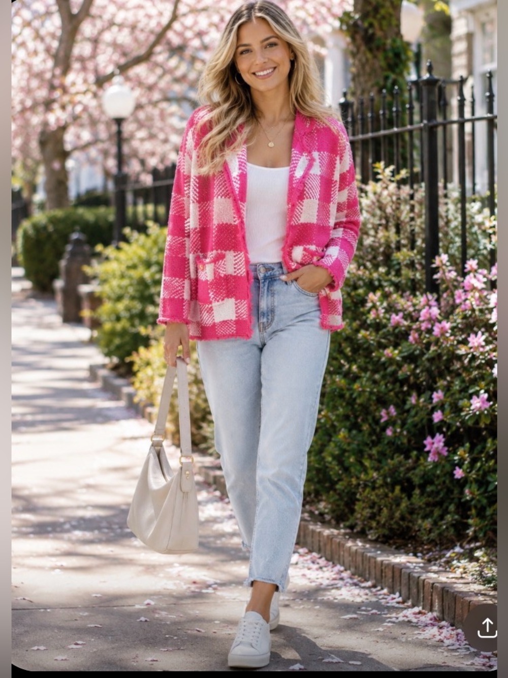 Isaac Mizrahi Live! Gingham Marled Knit Cardigan